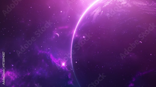 Vibrant Purple Galaxy Scene, a captivating wallpaper featuring swirling purple nebulae, luminous planets, and twinkling stars, perfect for adding a cosmic touch to any space.