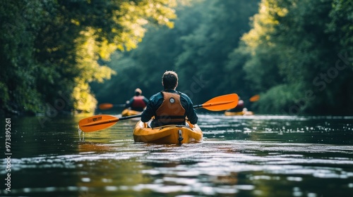 Adventure travel with friends on a river kayaking trip