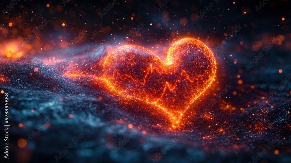 Visualization of a digital heartbeat monitor with abstract waves and data points merging technology and healthcare into a colorful and dynamic graphic representation. Visualization of a digital heartbeat monitor with abstract waves and data points merging technology and healthcare into a colorful and dynamic graphic representation.