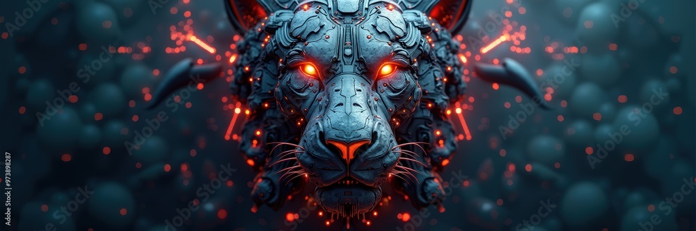 An abstract, cybernetic tiger head with glowing eyes, merging technology and wildlife. Perfect for tech, wildlife conservation, and digital art projects. An abstract, cybernetic tiger head with glowing eyes, merging technology and wildlife. Perfect for tech, wildlife conservation, and digital art projects.