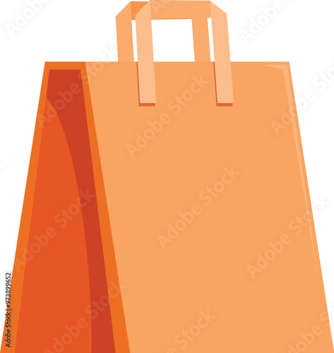Orange shopping bag standing up with handles on a white background