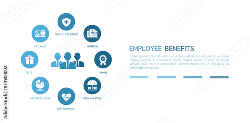 Employee benefits concept and access to welfare health, Fringe benefits for employee engagement. Insurance, health insurance ,paid vacation, office perks. vector illustration.
