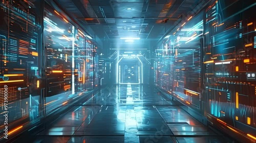 Wallpaper Mural Futuristic data center showing finance animation with glowing charts and numbers, perfect for any project about big data, cryptocurrency, and technology Torontodigital.ca