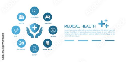 Medical health, healthcare, medical concept with digital technology icons, world concept, modern business, innovation, treatment, medicine, vector illustration, banner
