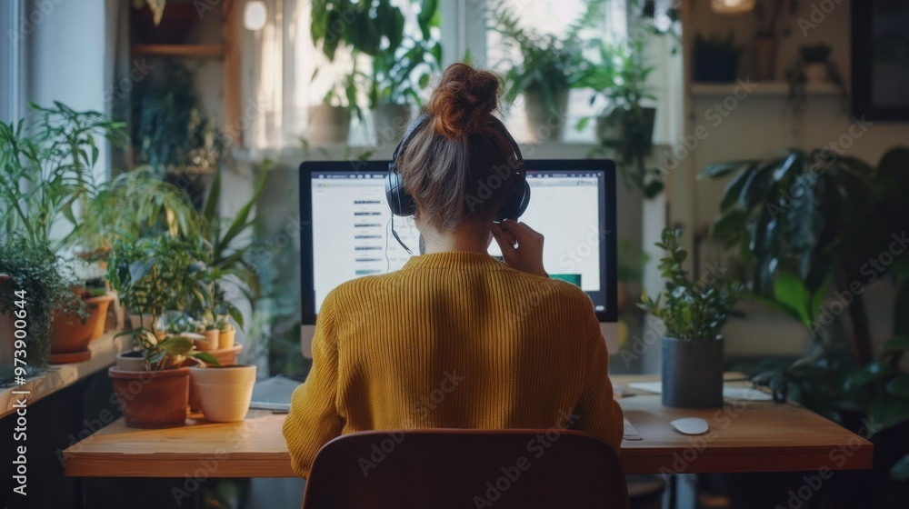 Digital freelancer holding a video conference call in a coworking space Digital freelancer holding a video conference call in a coworking space