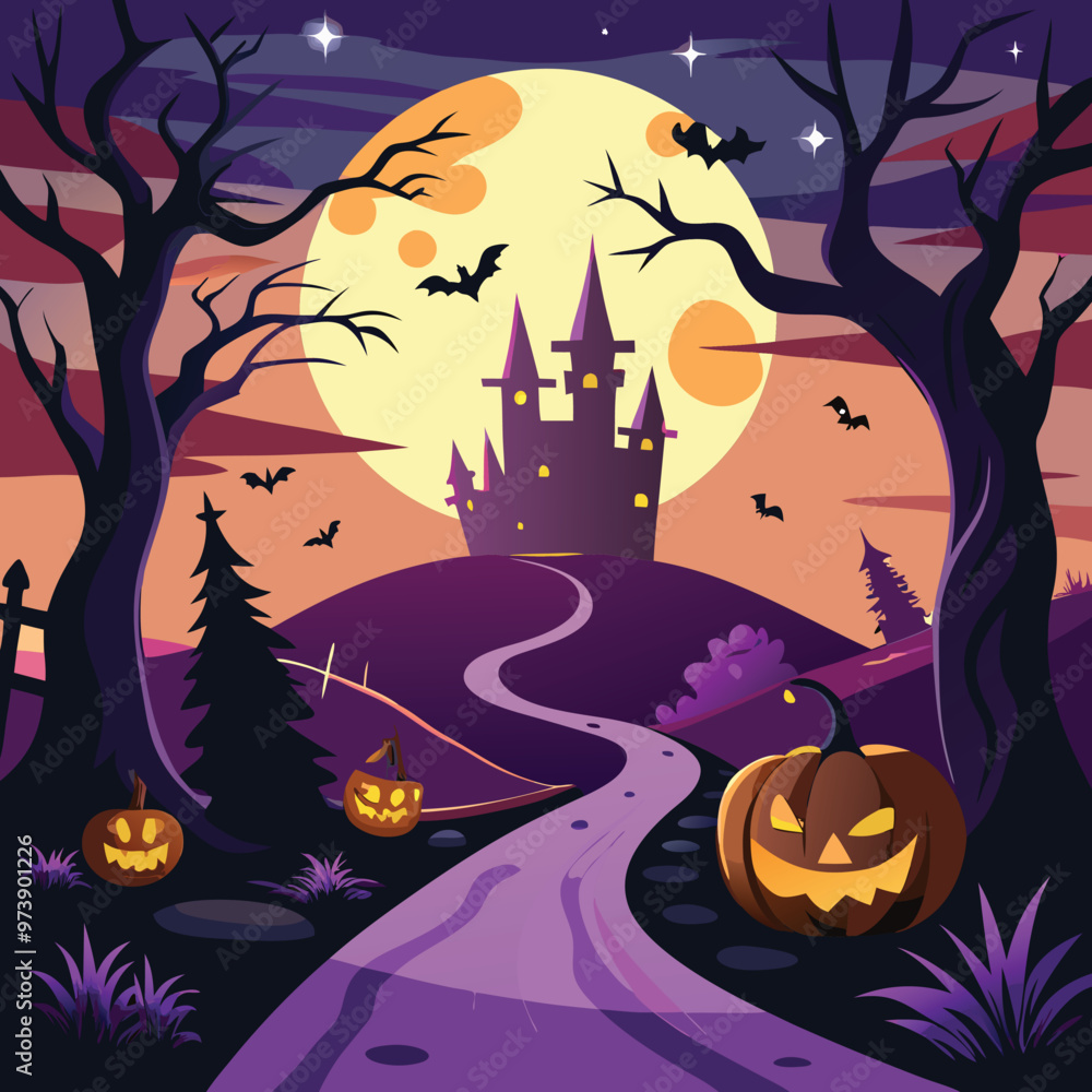 A poster of scary Halloween wallpaper with a spooky night scene. Generative AI A poster of scary Halloween wallpaper with a spooky night scene. Generative AI