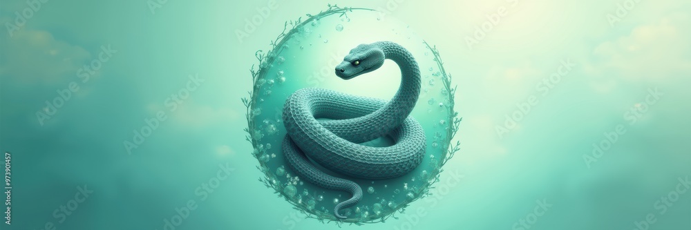 Fototapeta premium A mesmerizing digital illustration of a serpent in a circular design, evoking themes of power and mystery, perfect for fantasy, gaming, and nature-focused projects.