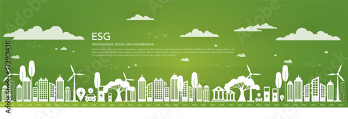 ESG - Environment, Social and Governance ESG concepts on environmental, social and corporate sustainability performance management for investment screening. green vector illustration background.