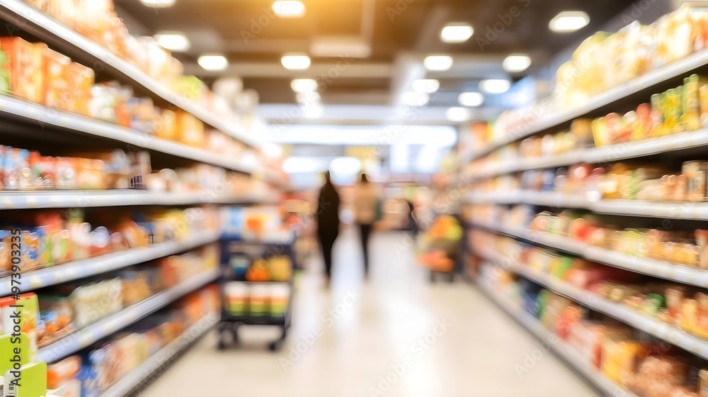 A blurred view of a grocery store aisle filled with colorful product shelves, creating a vibrant shopping atmosphere. A blurred view of a grocery store aisle filled with colorful product shelves, creating a vibrant shopping atmosphere.
