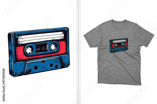 retro cassette t shirt design and artwork, 3d cassette print