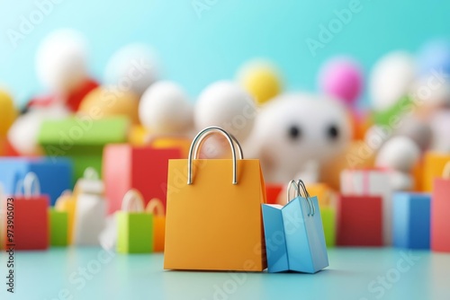 Colorful shopping bags in a vibrant setting, perfect for showcasing retail, consumerism, or marketing themes. photo