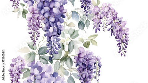 Fototapeta Naklejka Na Ścianę i Meble -  Seamless vintage floral watercolor with elegant wisteria frame
