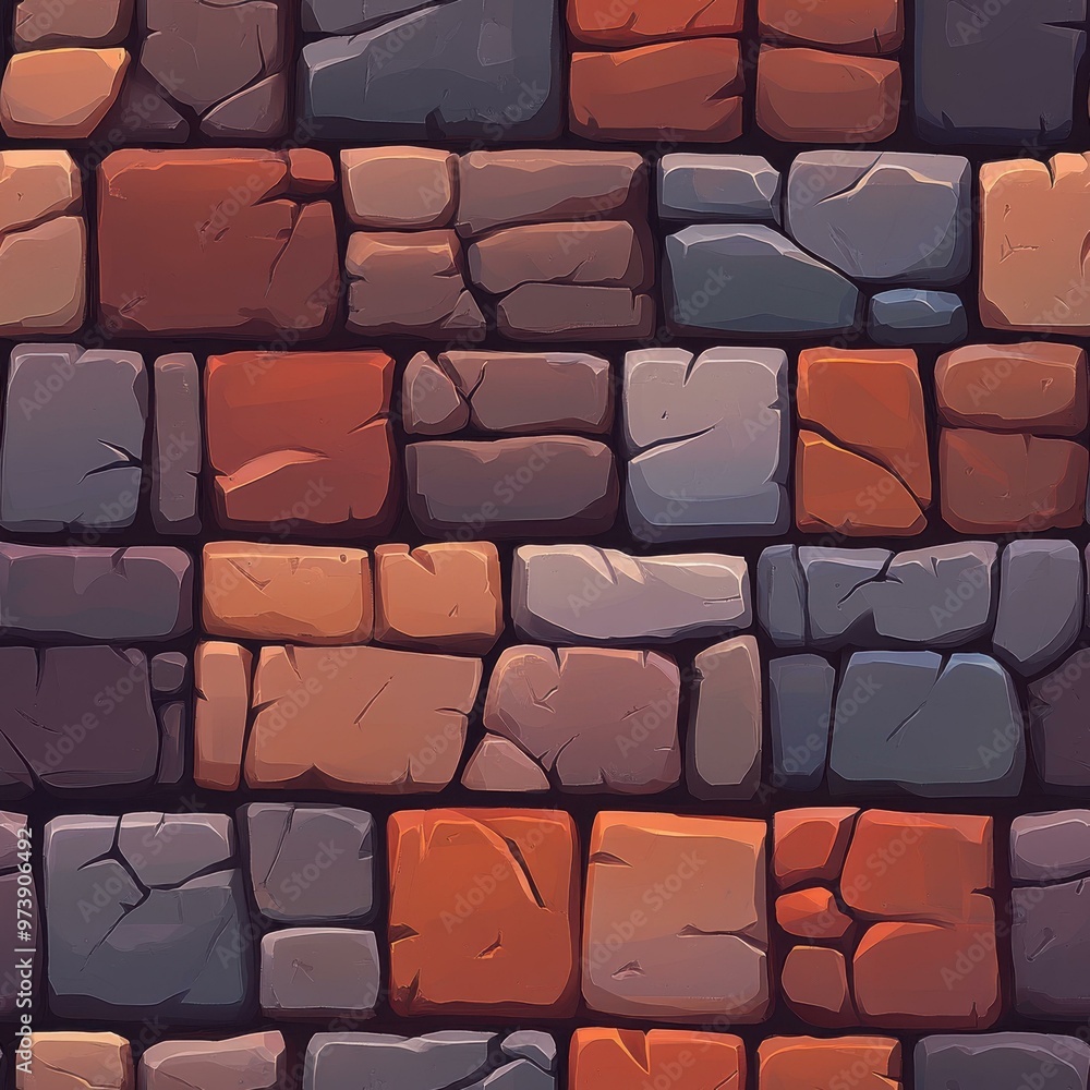 A vibrant cartoon brick wall featuring a handpainted style, perfect for games needing a colorful backdrop. A vibrant cartoon brick wall featuring a handpainted style, perfect for games needing a colorful backdrop.