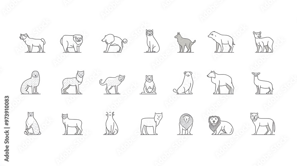 Outline Illustrations of Various Wild Animals Outline Illustrations of Various Wild Animals