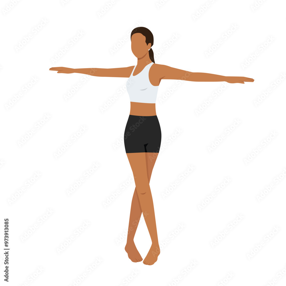 Young woman doing Supine Spinal Twist Pose II, Reclined Twist, Belly Twist, Jathara Parivartanasana. Flat vector illustration isolated on white background Young woman doing Supine Spinal Twist Pose II, Reclined Twist, Belly Twist, Jathara Parivartanasana. Flat vector illustration isolated on white background