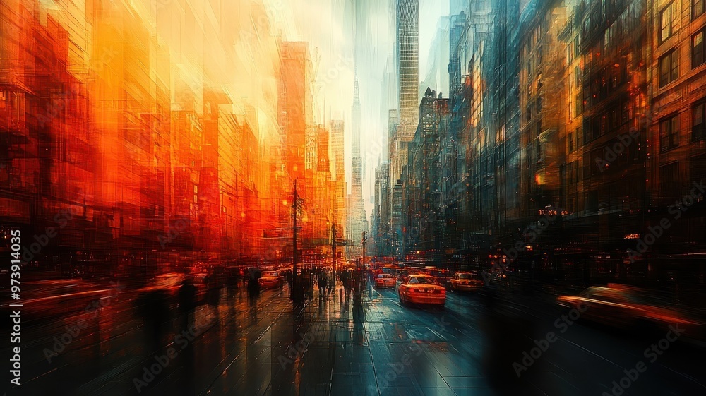 Fototapeta premium Morphism Style city with smooth gradients and layered depth.