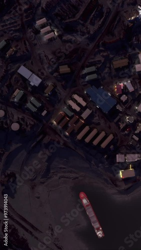 Aerial top view at sunset of McMurdo Station; Ross Island. Antarctica photo