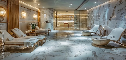 Elegant hotel spa with modern furnishings and ambient lighting.