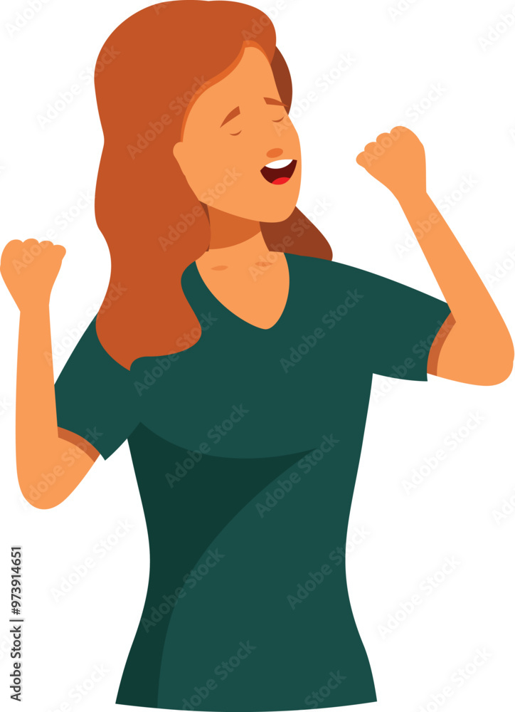 Young woman is happily singing along to her favorite music Young woman is happily singing along to her favorite music