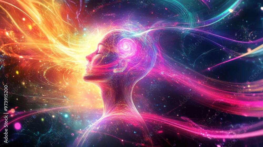 Serene Deep Breathing Exercise Visualization with Neon Energy Patterns and Glowing Aura Serene Deep Breathing Exercise Visualization with Neon Energy Patterns and Glowing Aura