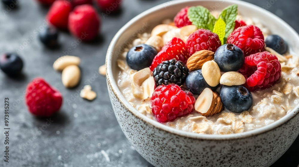 Nuts and berries in oatmeal Nuts and berries in oatmeal