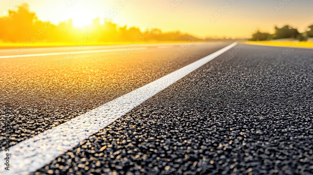 Fototapeta premium Asphalt Road with White Line and Sunset