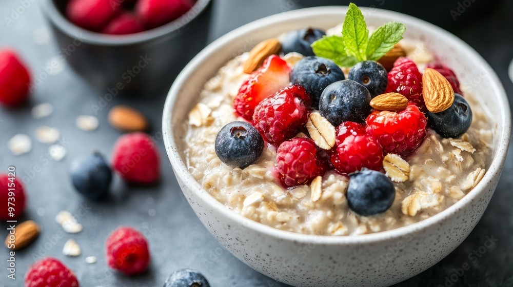 Nuts and berries in oatmeal Nuts and berries in oatmeal