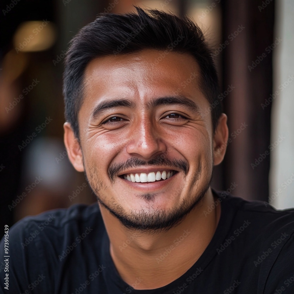 Portrait of a mexican man smiling and wearing a black shirt Portrait of a mexican man smiling and wearing a black shirt
