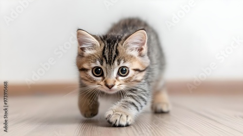 A curious kitten explores its surroundings with playful energy, showcasing its adorable features and vibrant personality.