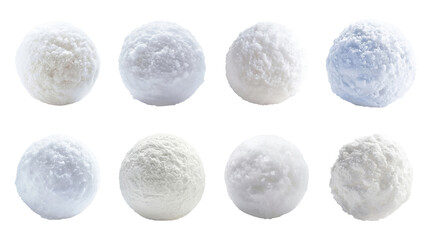 Set of snowballs isolated on transparent background