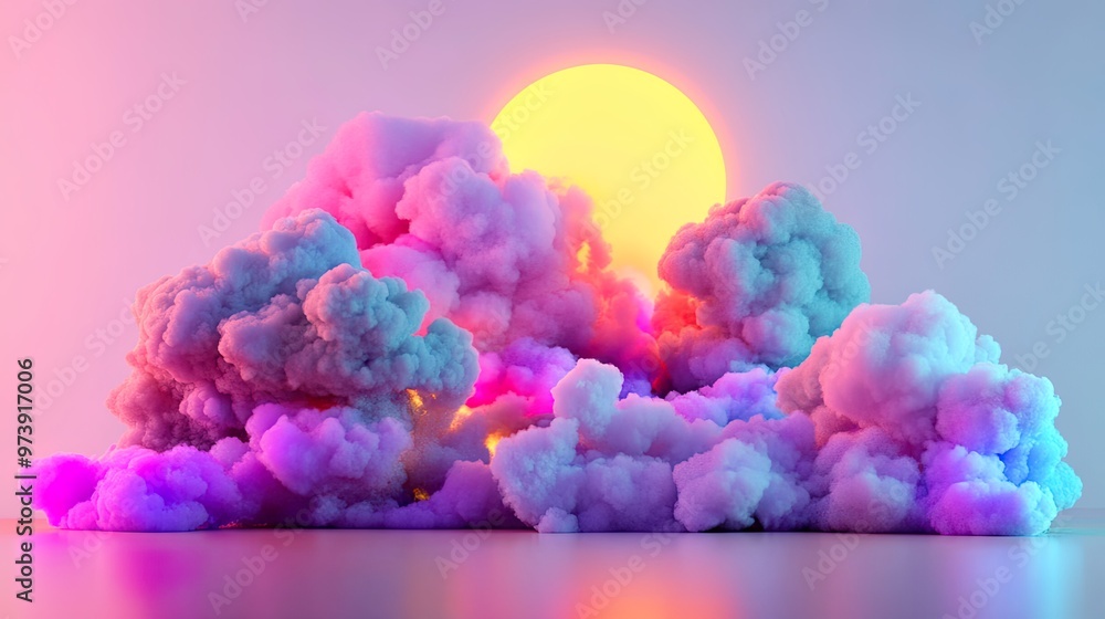Colorful clouds with a glowing sun backdrop. Colorful clouds with a glowing sun backdrop.