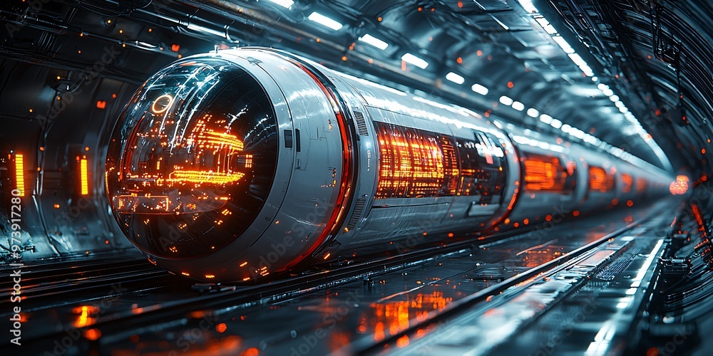 Futuristic Train in Sci Fi Tunnel Futuristic Train in Sci Fi Tunnel