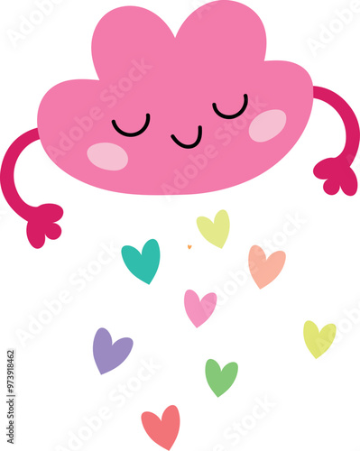 Playful Pink Cloud Showering Colorful Hearts