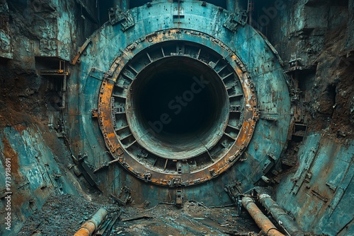 Abandoned Industrial Tunnel Entrance Rusty Metal and Concrete Structure