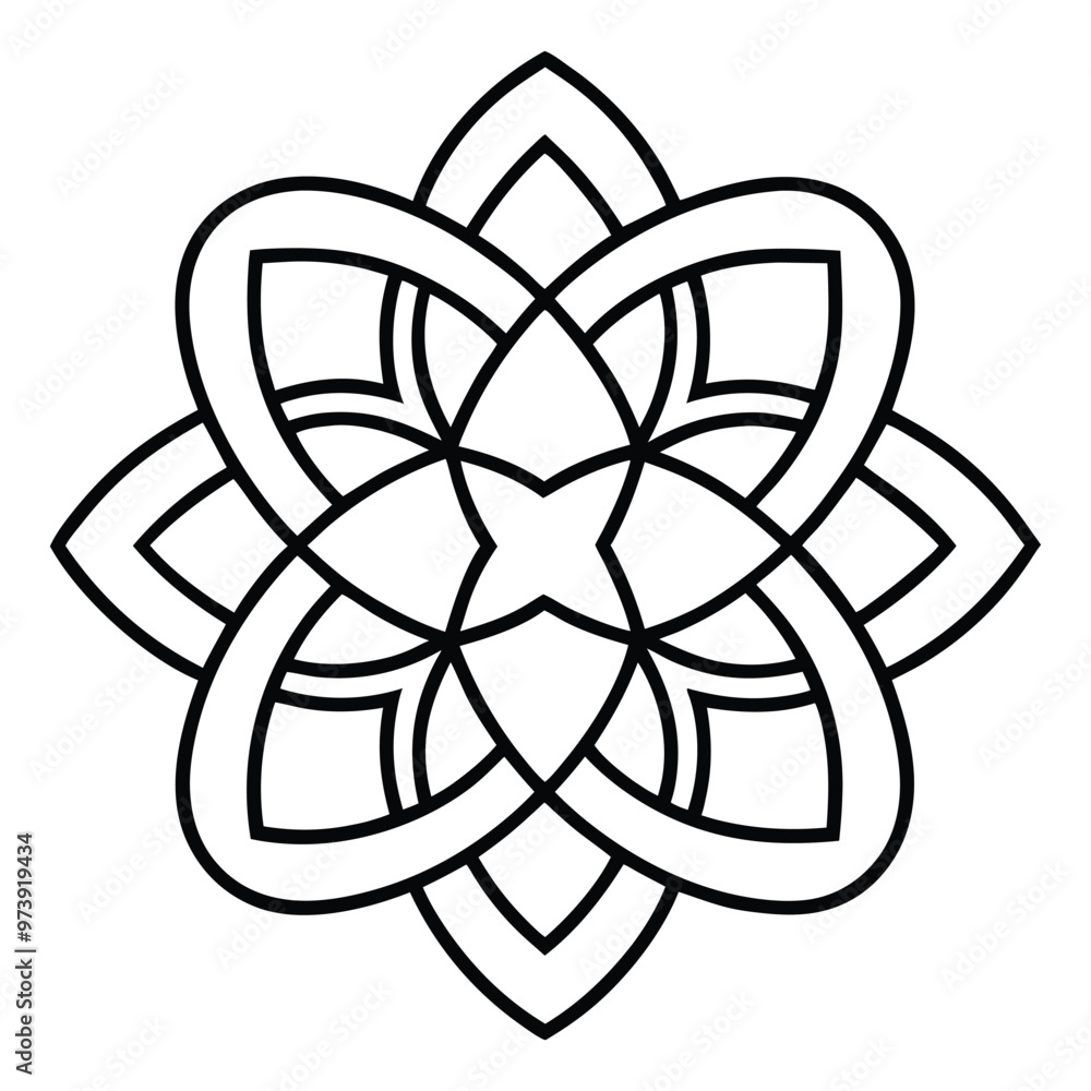 A geometric ornament design with interlocking squares and circles creates a balanced pattern. A geometric ornament design with interlocking squares and circles creates a balanced pattern.