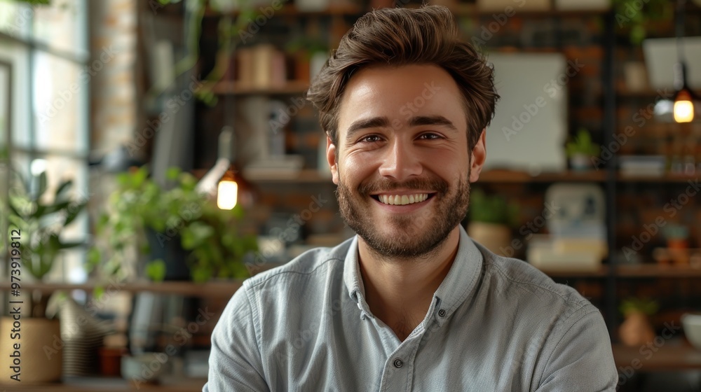 A young investor with a confident smile, wearing a casual business outfit, presenting an investment proposal in a contemporary office. A young investor with a confident smile, wearing a casual business outfit, presenting an investment proposal in a contemporary office.