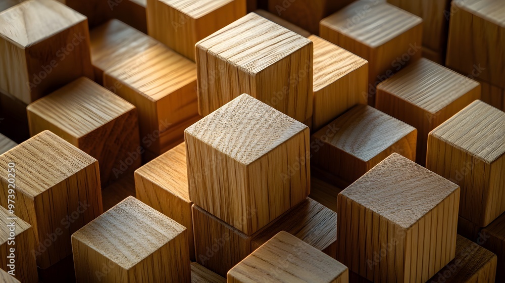 Abstract Composition of Wooden Cubes with Light and Shadow Abstract Composition of Wooden Cubes with Light and Shadow