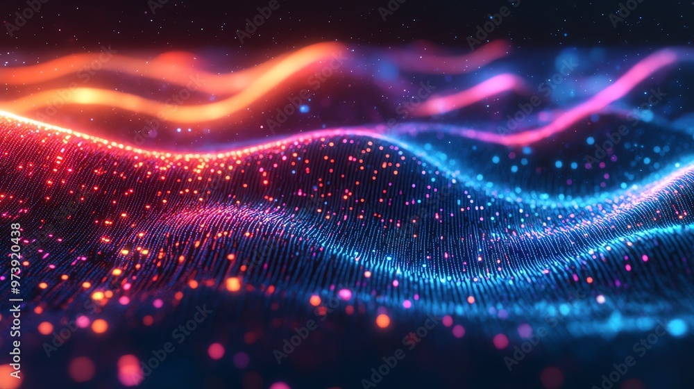 Obraz premium Abstract pink and purple glowing wave pattern.