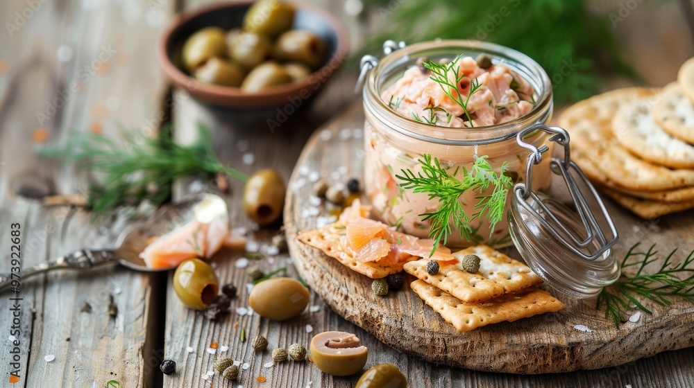 Smoked Salmon Mousse with Crackers and Olives Smoked Salmon Mousse with Crackers and Olives