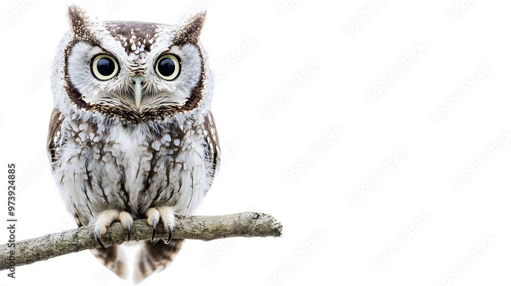 A Screech Owl Perched on a Branch with Large Yellow Eyes A Screech Owl Perched on a Branch with Large Yellow Eyes