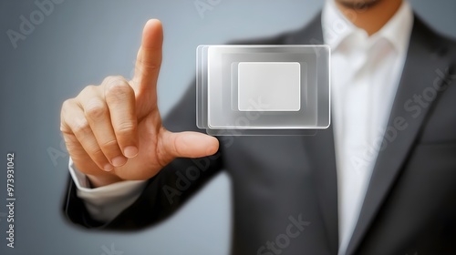 A professional man interacting with a transparent digital screen, showcasing technology in a modern business environment.