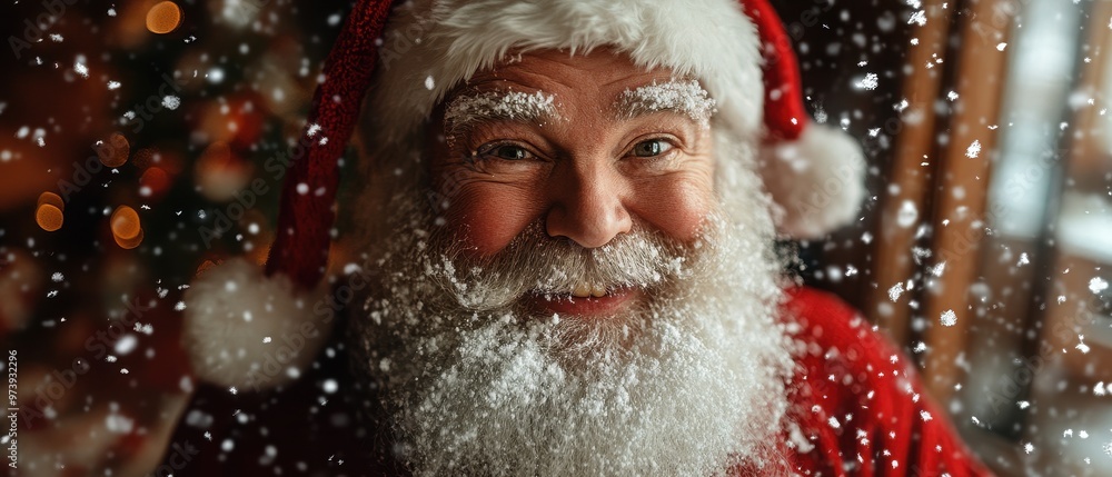Cheerful Santa smiling against a snowy backdrop, embodying the festive spirit of Christmas with warmth and joy. Cheerful Santa smiling against a snowy backdrop, embodying the festive spirit of Christmas with warmth and joy.
