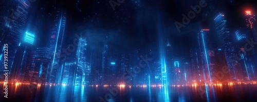 A futuristic cityscape featuring neon lights and skyscrapers, creating a vibrant and immersive sci-fi atmosphere.