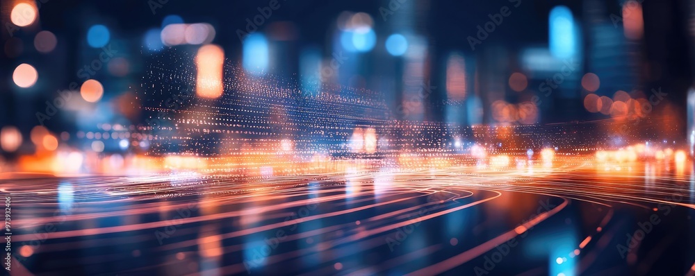 Obraz premium Vibrant city lights create an abstract movement of energy and color, depicting a dynamic urban night atmosphere.