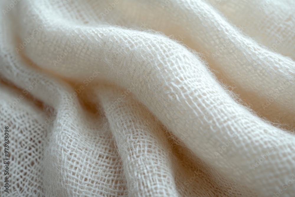 Close-up of soft, white textured fabric with gentle folds Close-up of soft, white textured fabric with gentle folds