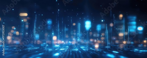 A futuristic blue digital landscape with glowing lights, perfect for technology and innovation themes.