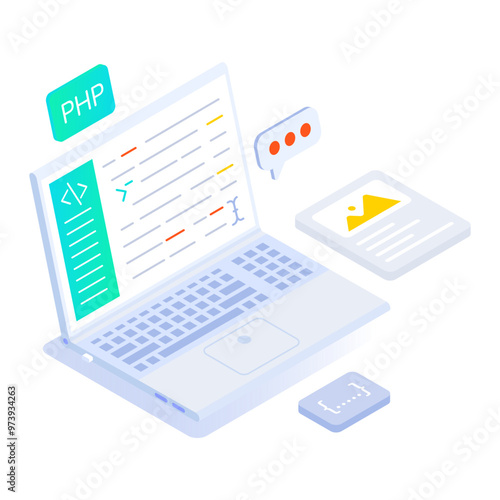 An isometric icon depicting scripting software 