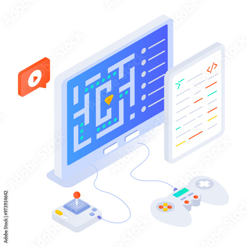 Game development software isometric icon 