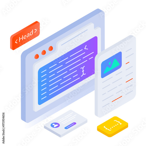 An isometric icon of website building 

