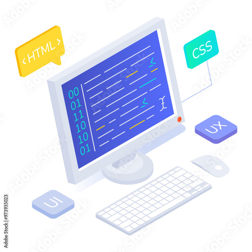 An isometric icon of scripting languages